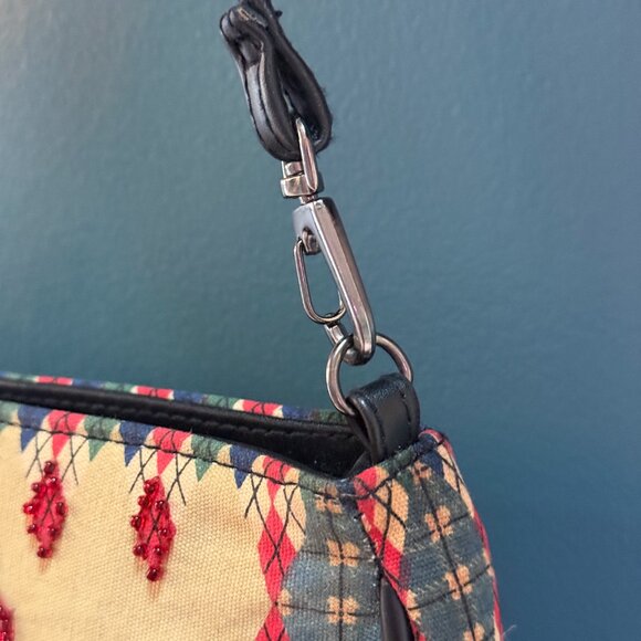 Paradox Vintage Beaded Equestrian Canvas Baguette Bag 90s/Y2K Argyle Purse - Picture 6 of 12